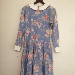 Laura Ashley Vintage Blue Floral Collar Dress